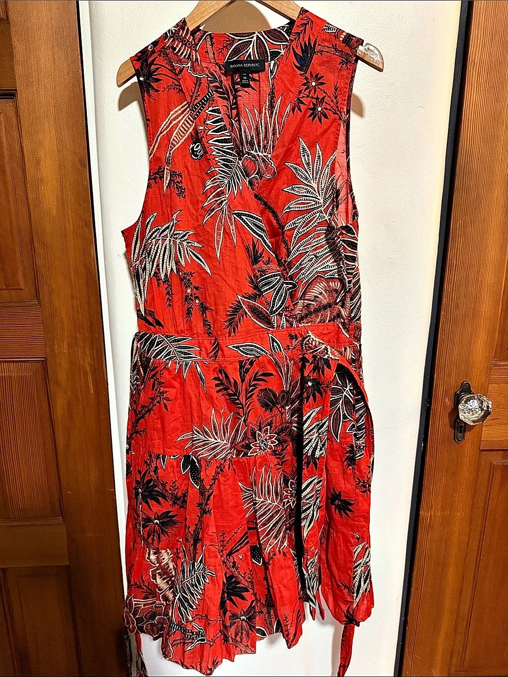 Banana Republic Floral Midi Dress Red & Black Medium